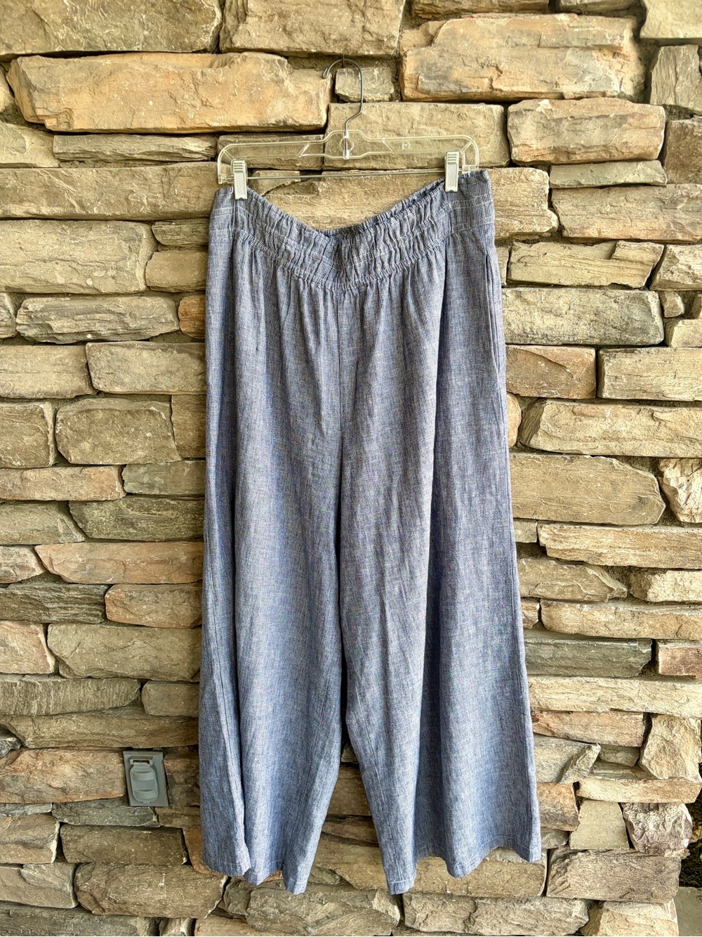 Anthropologie Tall Somerset Linen Blend Pant Pull On blue lightweight Large tall - Picture 2 of 5